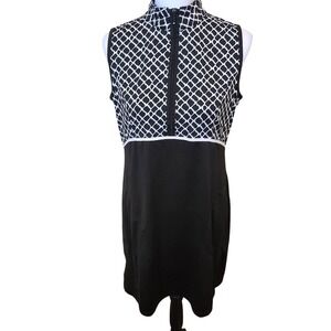 Zenergy Golf by Chico's Black White Geo Print‎ Sleeveless Zip Neck Dress